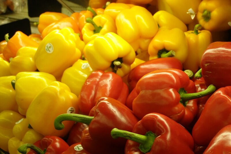 Colorful bell peppers at market