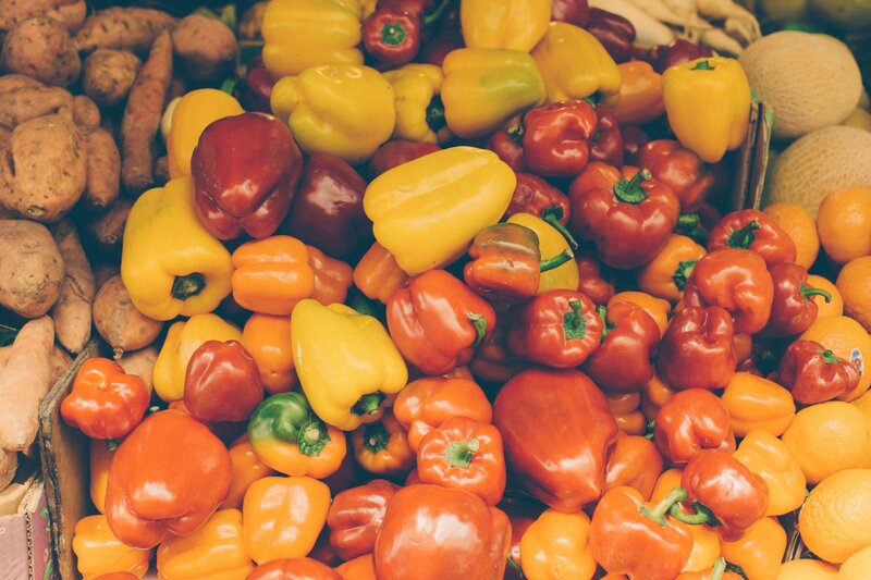 Colorful bell peppers at market