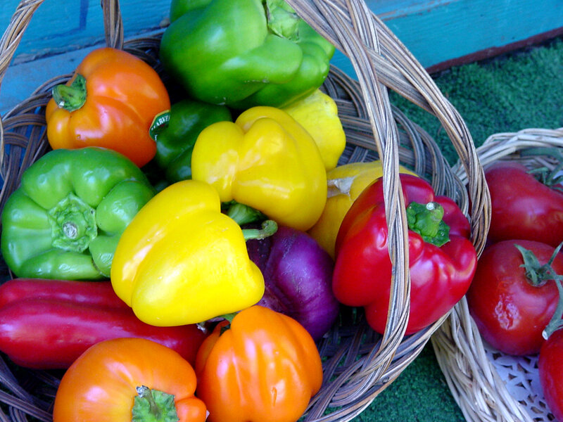 Colorful bell peppers in a basket
