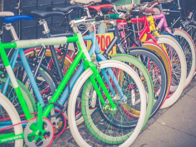 Colorful Bicycles in Row