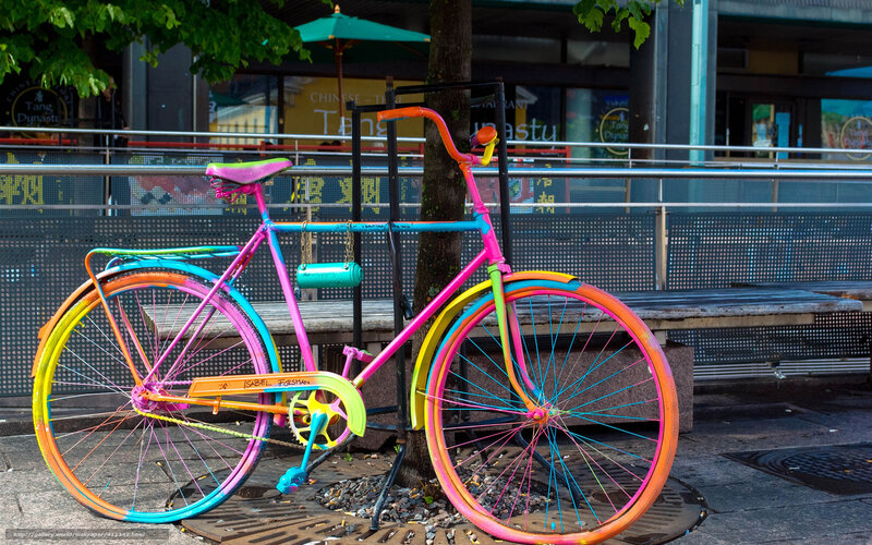 Colorful bike on city street