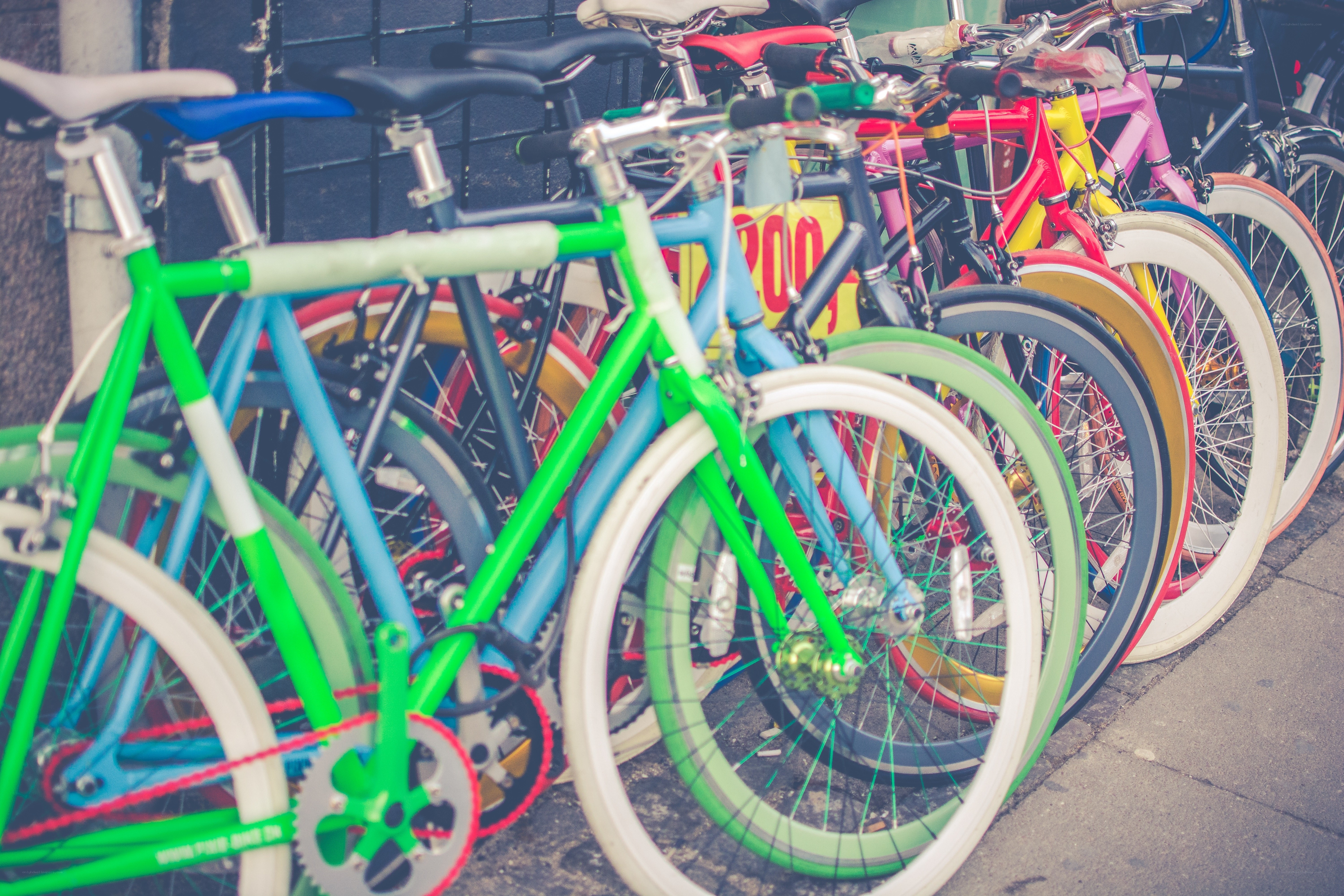 Colorful bikes in a row