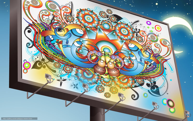 Colorful billboard art at night