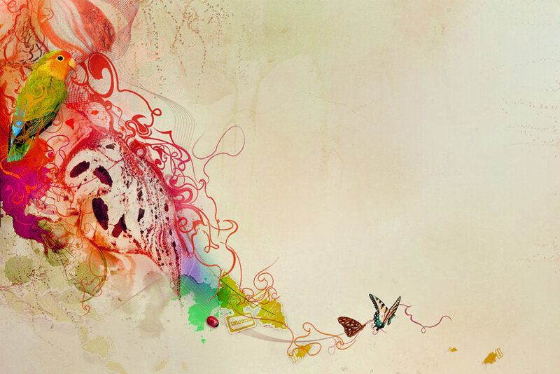 Colorful bird and butterfly art