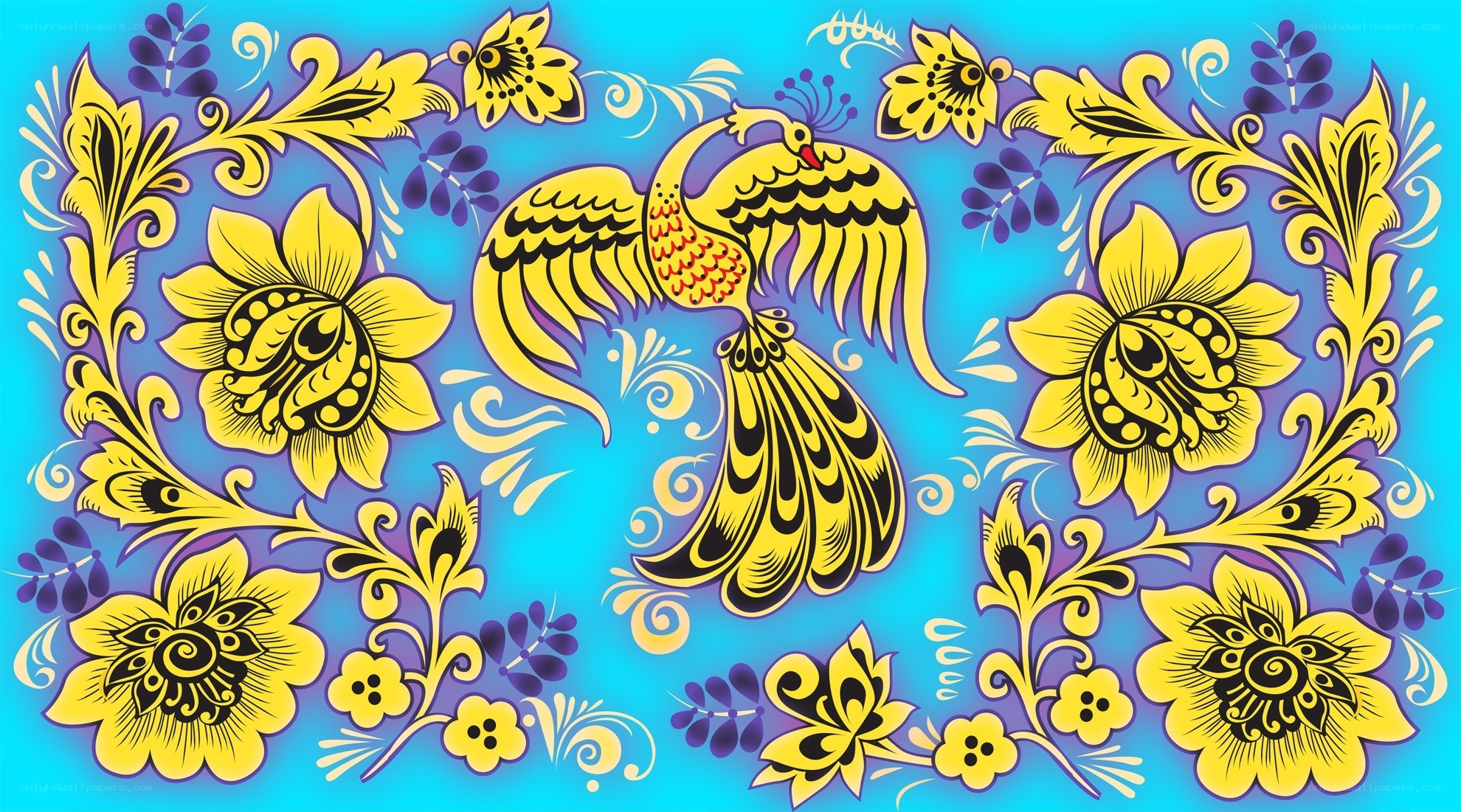 colorful bird and floral pattern