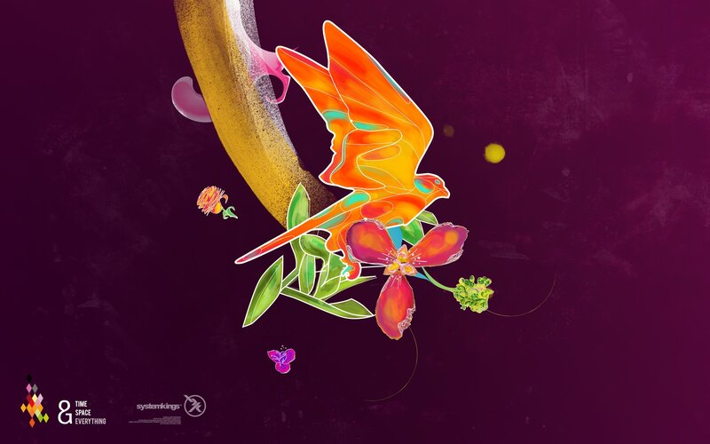 Colorful bird and flowers illustration