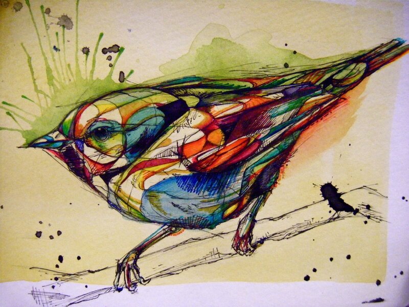 Colorful Bird Illustration — Blue