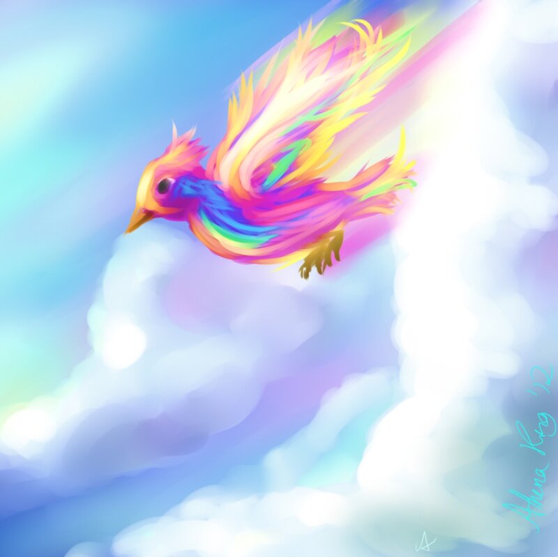 Colorful Bird in Flight — Blue, Serene