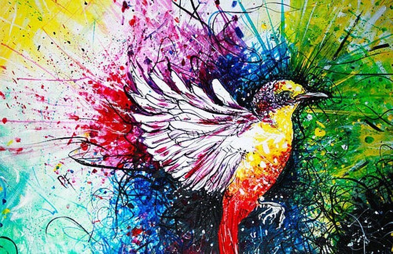Colorful Bird in Flight — Yellow