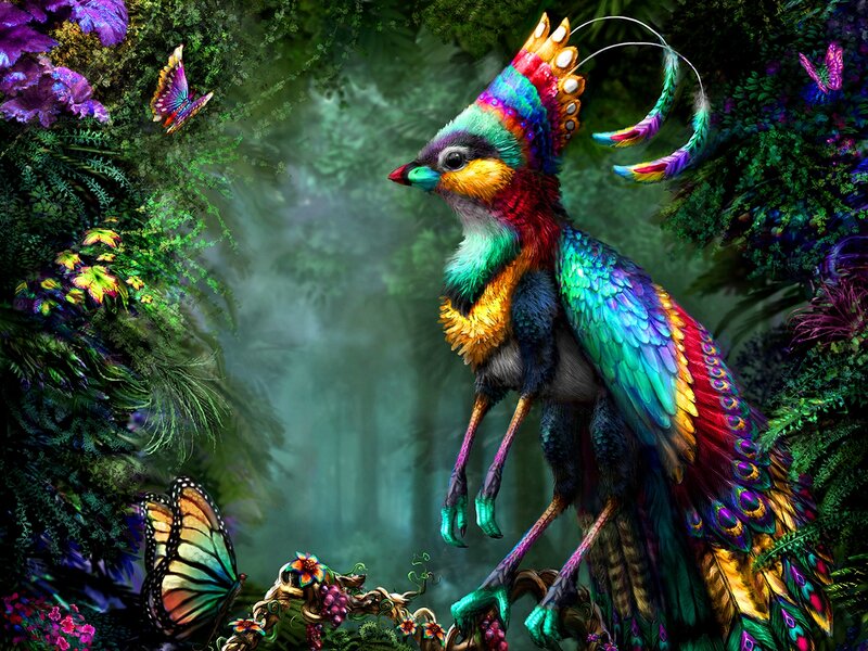 Colorful Bird in Forest — Green
