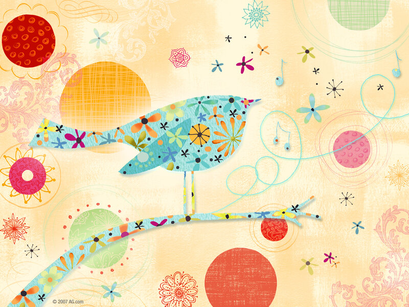 Colorful Bird on Branch — Blue, Playful, Illustration