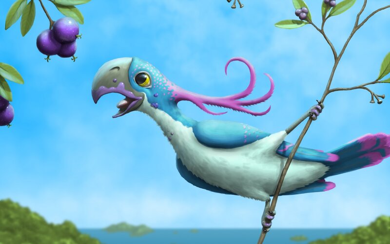 Colorful Bird on Branch — Blue, Playful