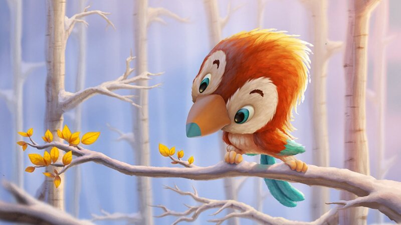 Colorful Bird on Branch — Orange, Serene