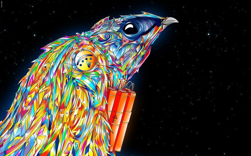 Colorful Bird with Dynamite — Blue, Dramatic