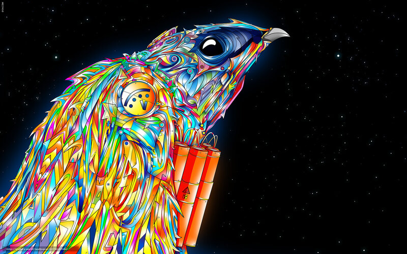 Colorful Bird with Dynamite — Blue