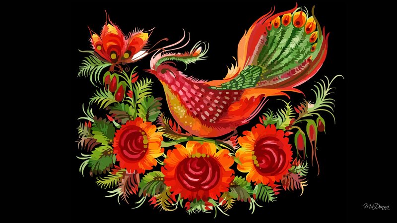Colorful Bird with Flowers