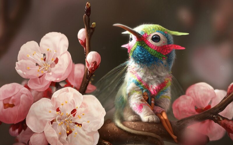 Colorful Bird with Girl