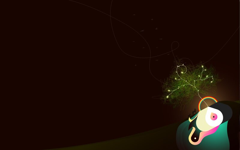 Colorful Bird with Glowing Plant