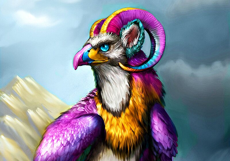 Colorful Bird with Ram Horns