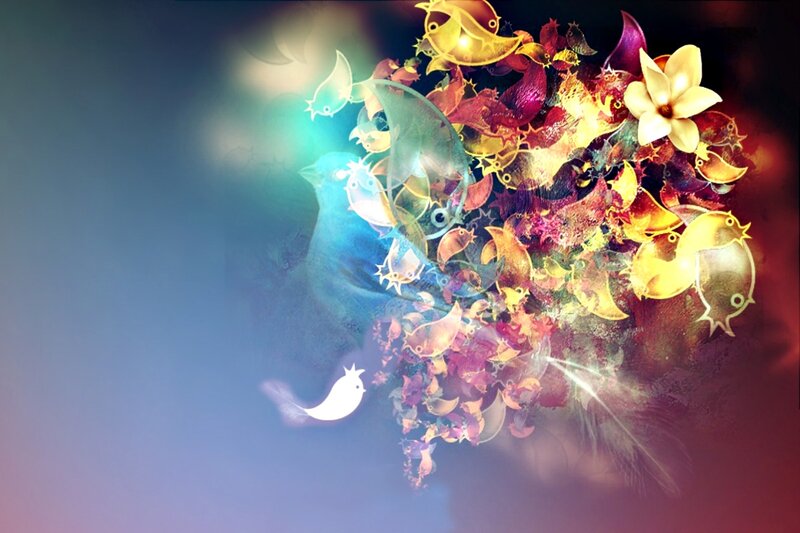 Colorful Birds and Flowers — Blue, Dreamy