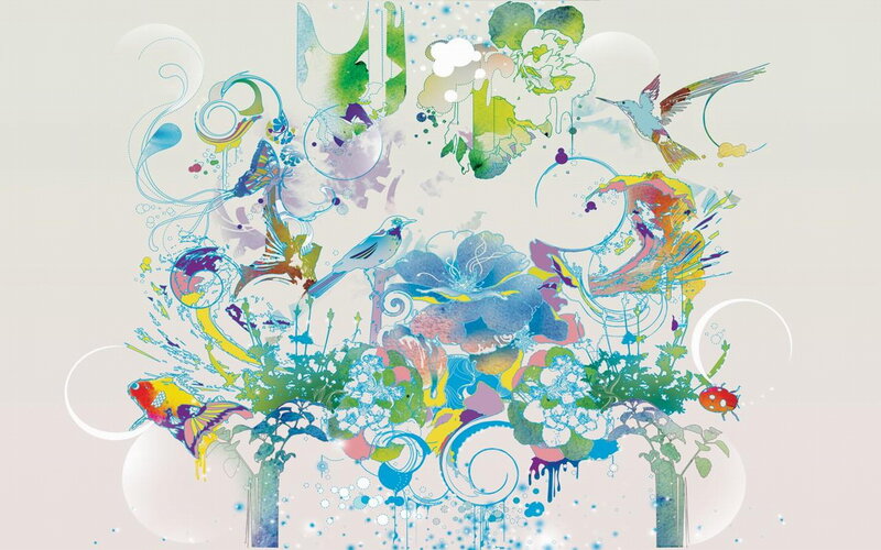 Colorful Birds and Flowers — Blue