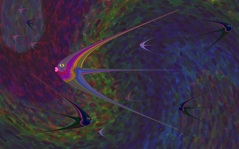 Colorful Birds in Flight — Purple