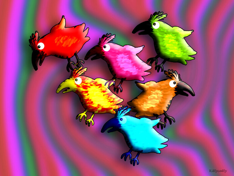 Colorful Birds in Flight — Red