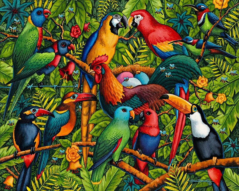 Colorful Birds in Jungle