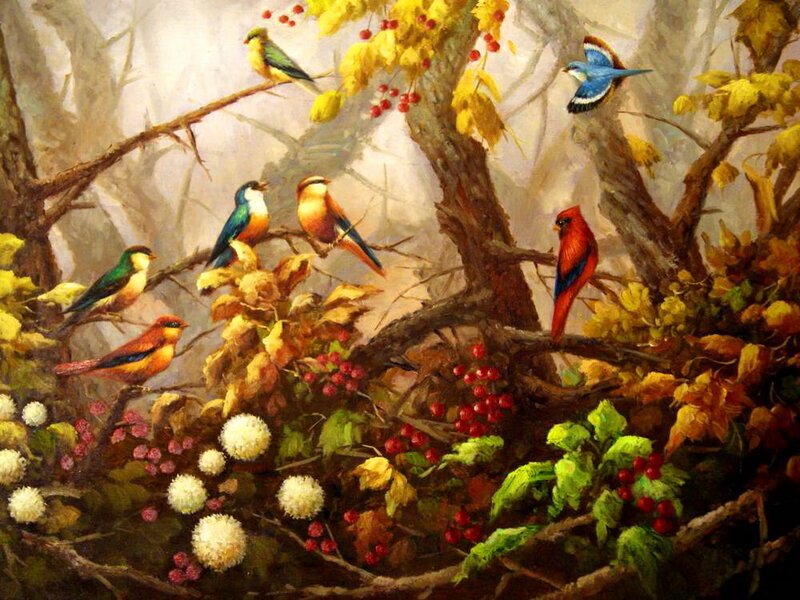 Colorful Birds in Trees