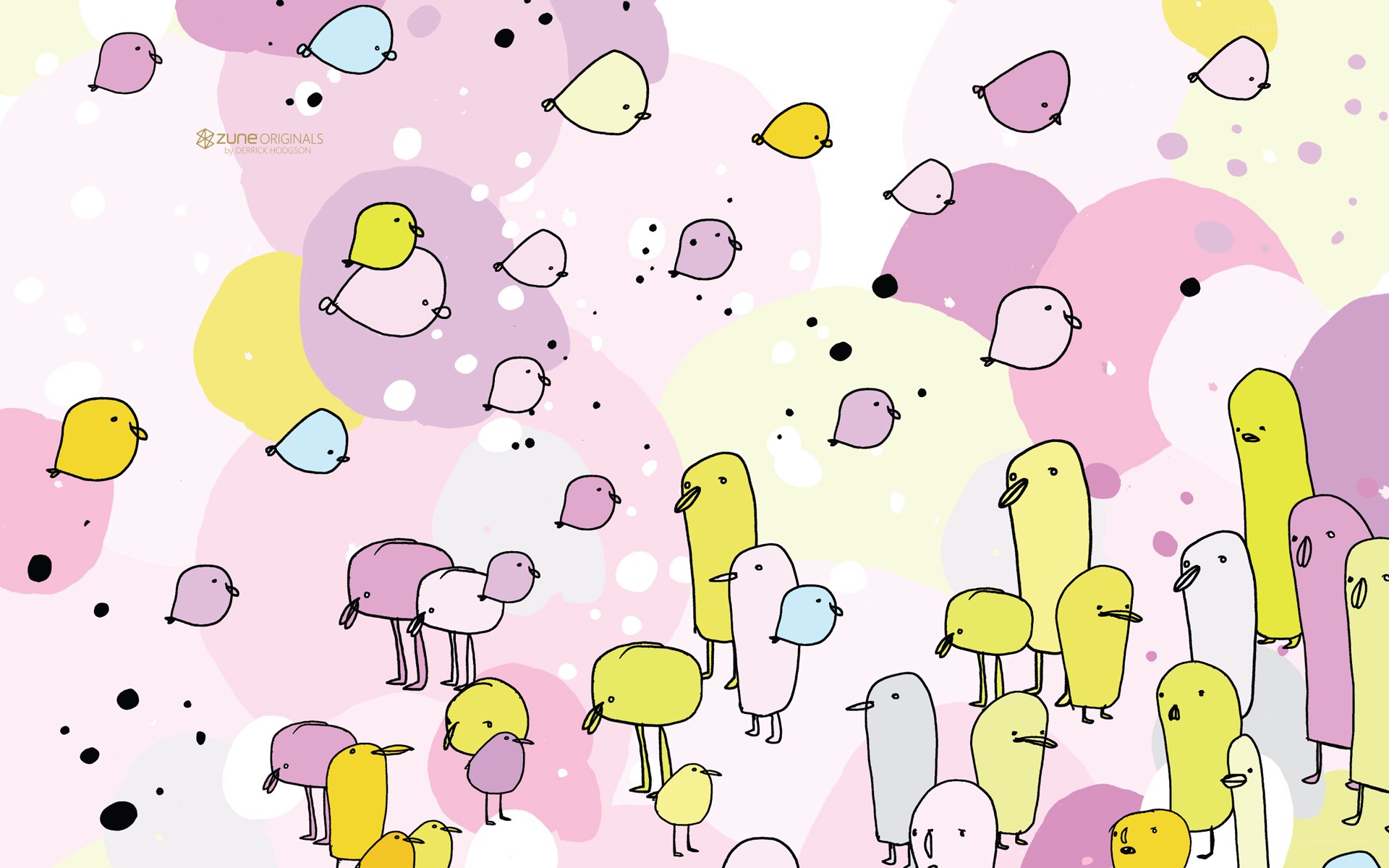 Colorful birds on abstract background