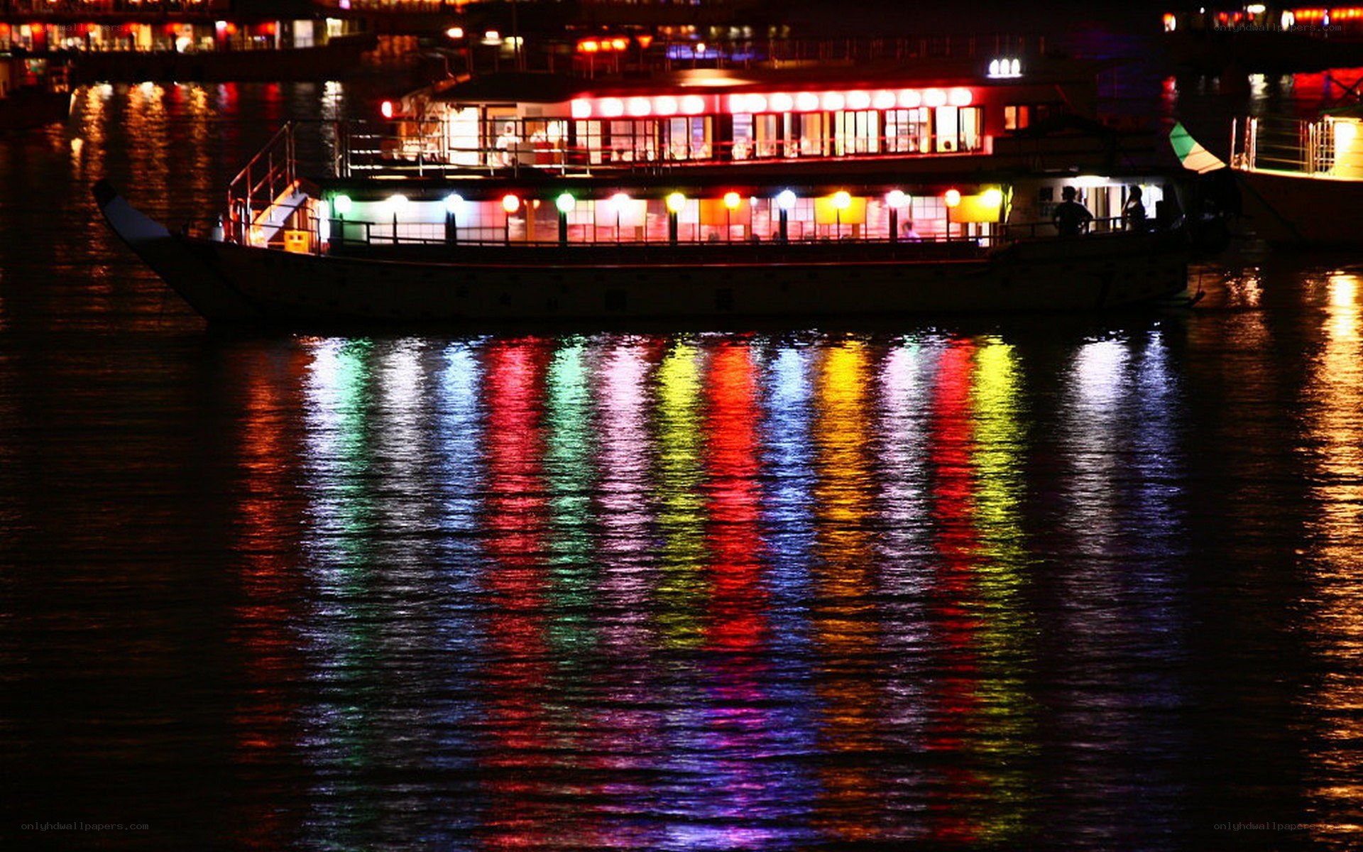 colorful boat at night