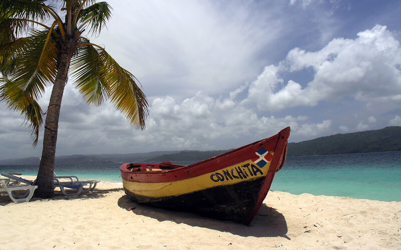 Colorful Boat on Beach — Beige