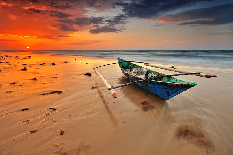 Colorful Boat on Beach — Orange