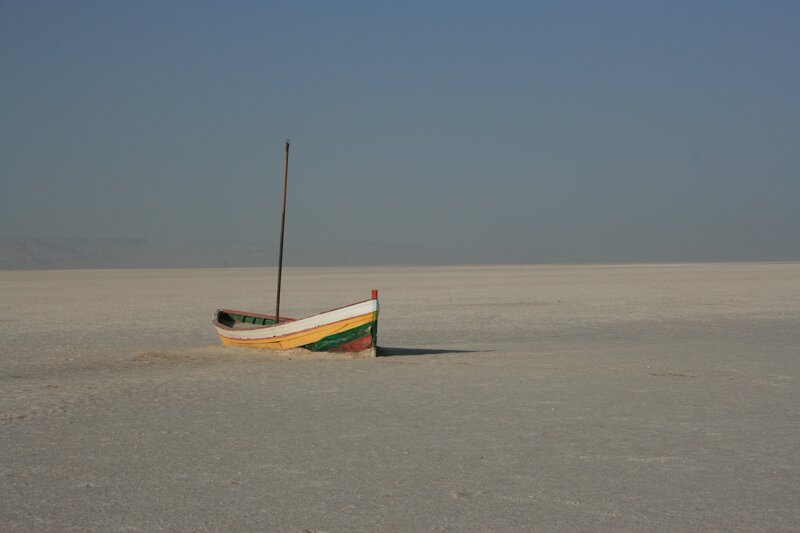 Colorful Boat on Salt Flat