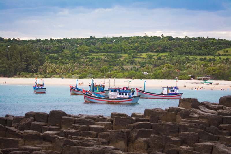 Colorful boats at a tropical beach