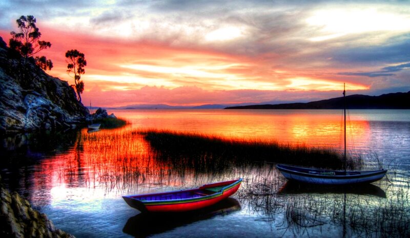 Colorful Boats at Sunset — Orange