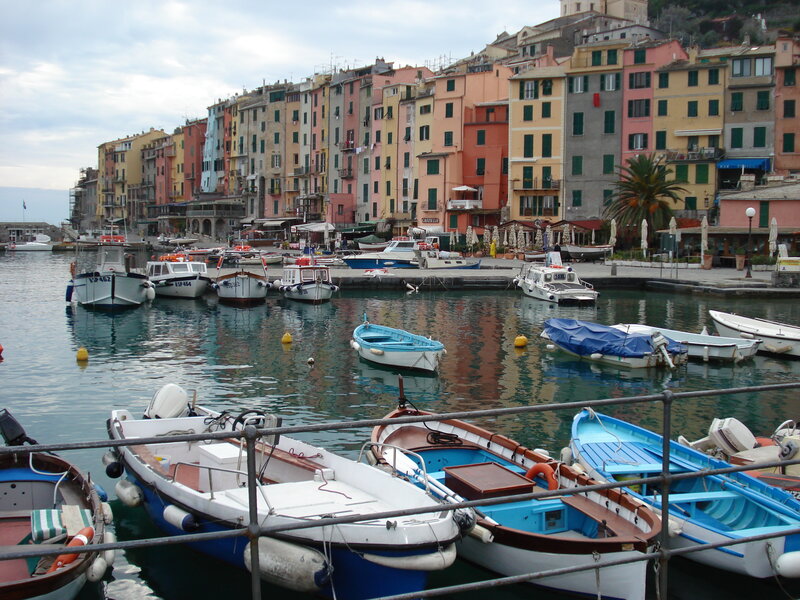 Colorful boats in a coastal harbor