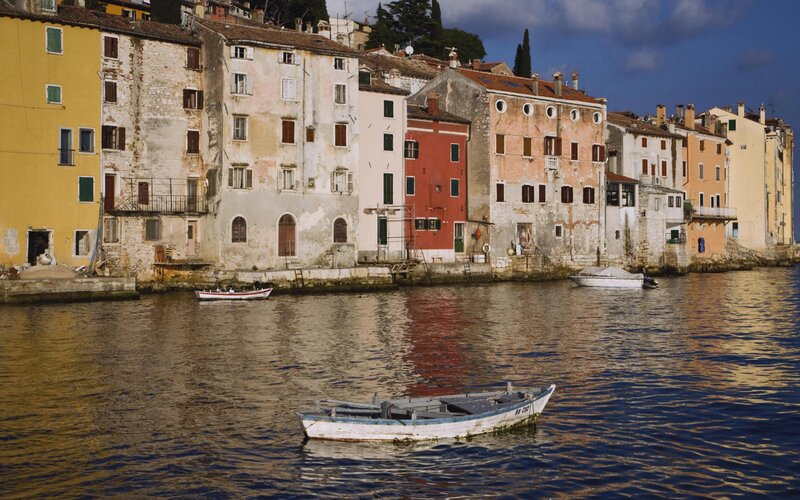 Colorful boats in a coastal town