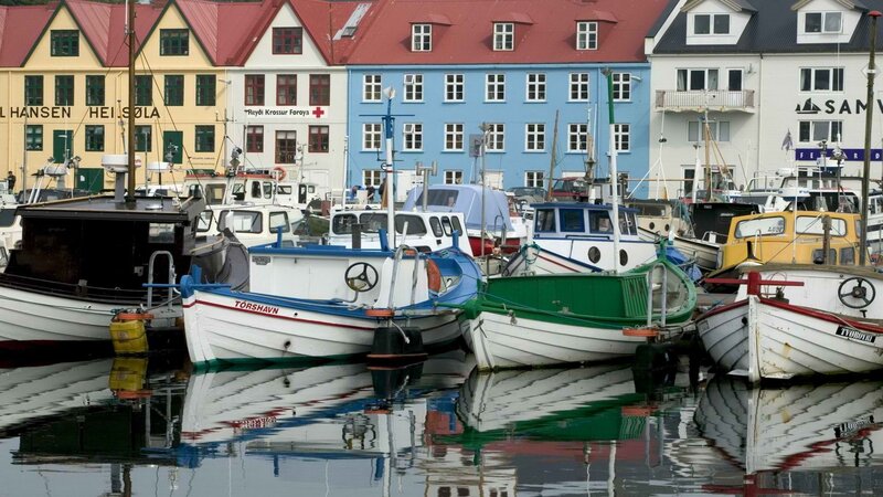 Colorful boats in a harbor