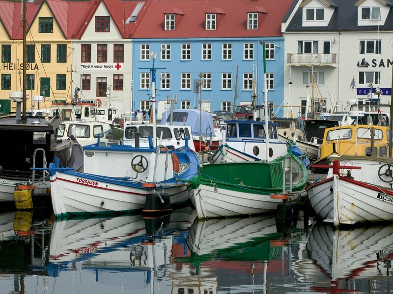 Colorful boats in a harbor