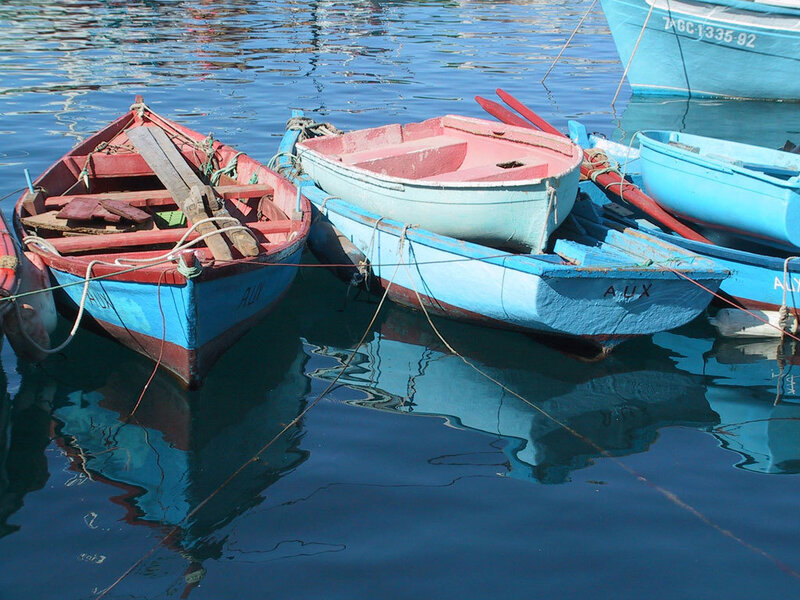 Colorful boats in a harbor