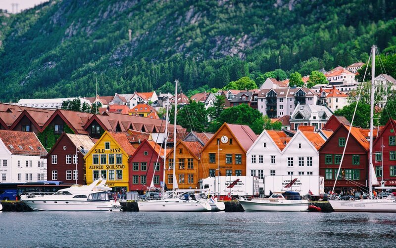 Colorful boats in Bergen harbor