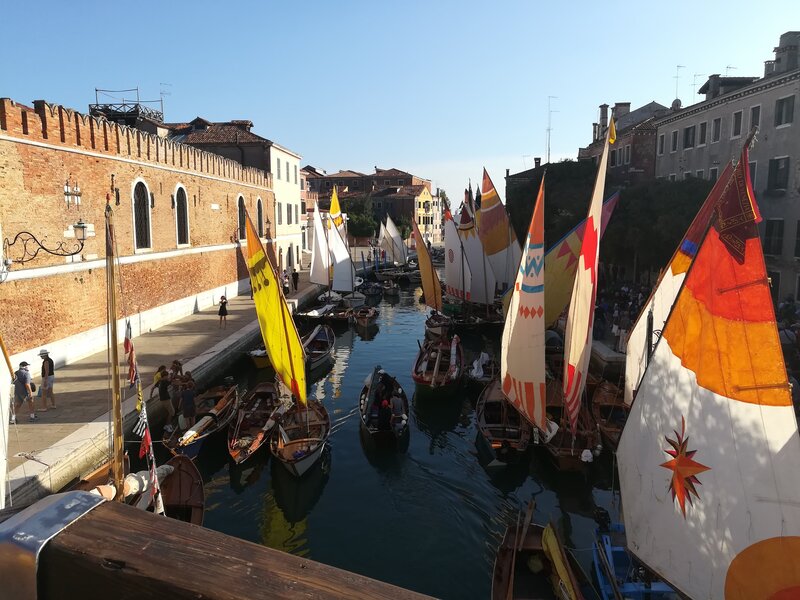 Colorful Boats in Canal — Blue, Calm