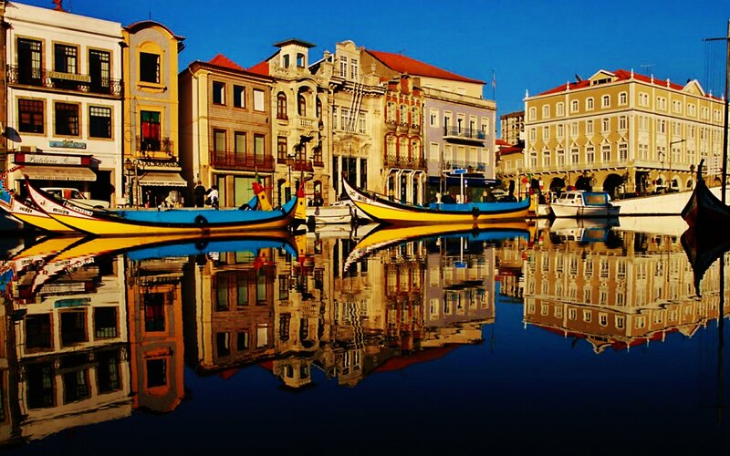 Colorful Boats in Canal — Blue