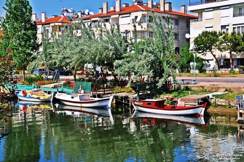 Colorful Boats in Canal — Green