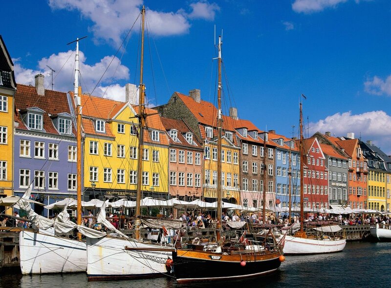 Colorful boats in Copenhagen harbor