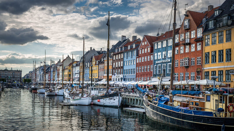 Colorful Boats in Harbor — Blue, Dramatic, Afternoon, Photograph