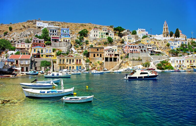 Colorful Boats in Harbor — Blue, Serene, Afternoon, Photograph