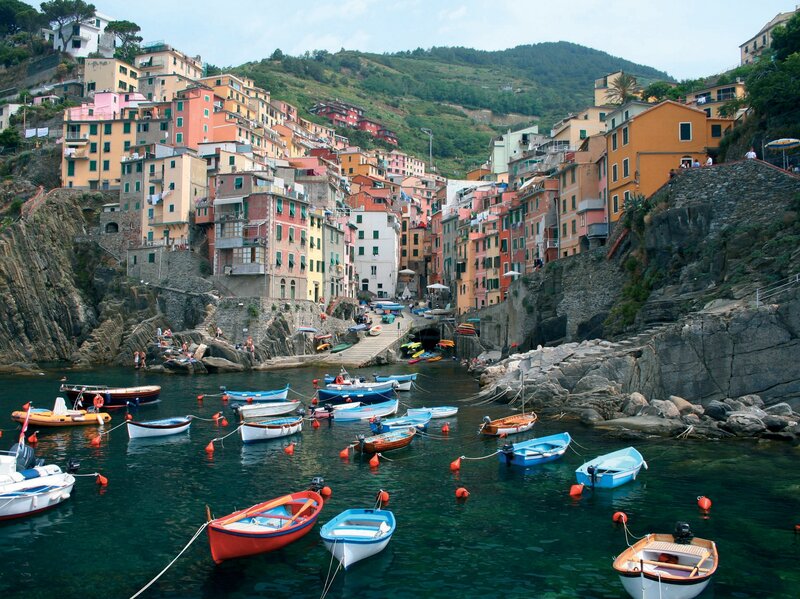 Colorful Boats in Harbor — Blue, Serene