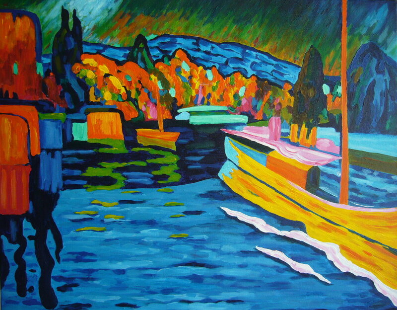 Colorful Boats in Harbor — Blue